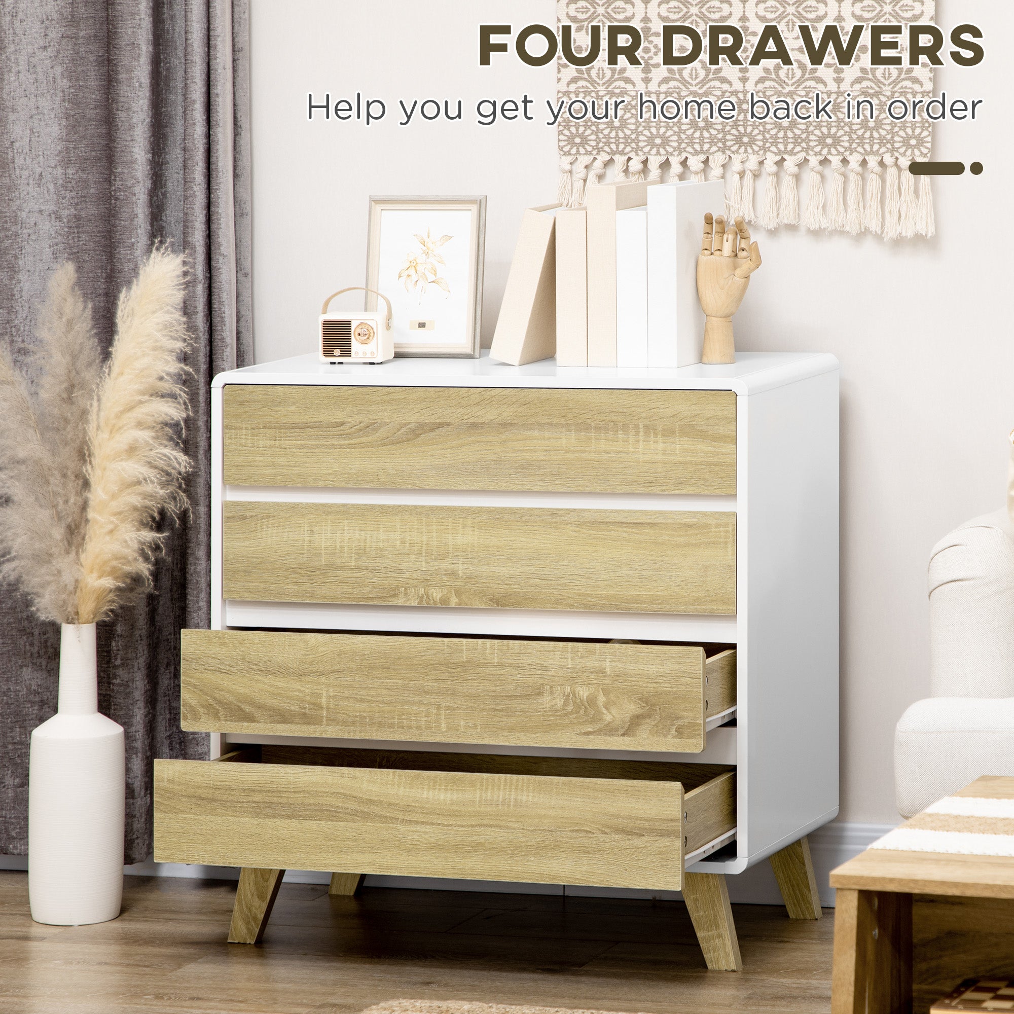 HOMCOM Chest of Four Drawers - Wood-Effect/White
