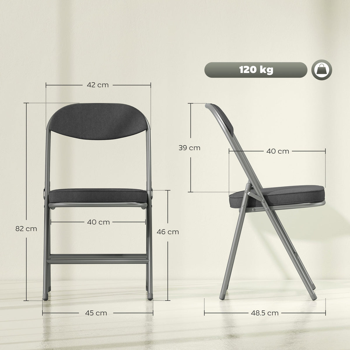 HOMCOM Set of Four Folding Corduroy Seat Chairs - Dark Grey