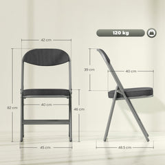 HOMCOM Set of Four Folding Corduroy Seat Chairs - Dark Grey