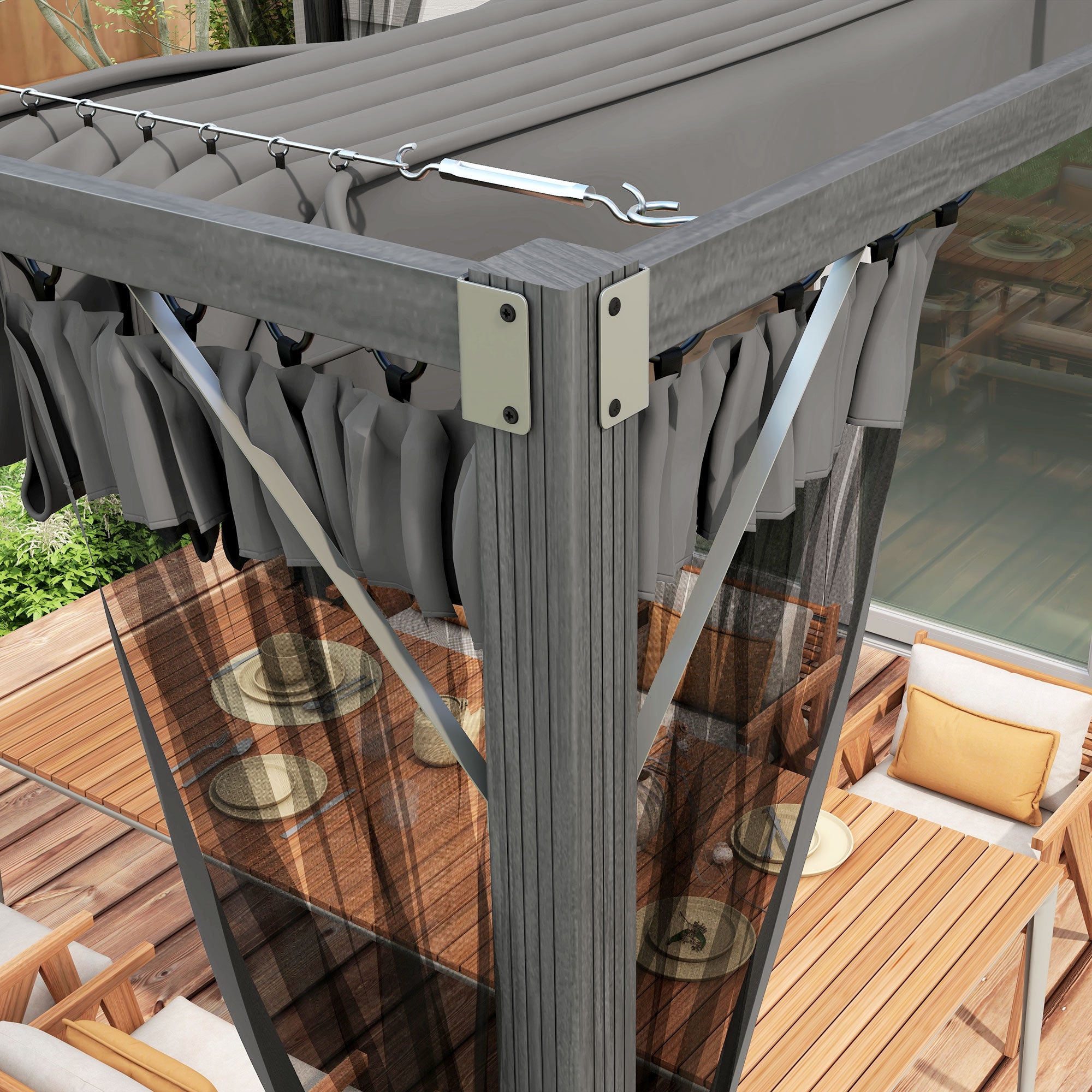 Outsunny 3 x 3m Aluminium Frame Pergola, with Retractable Roof - Dark Grey