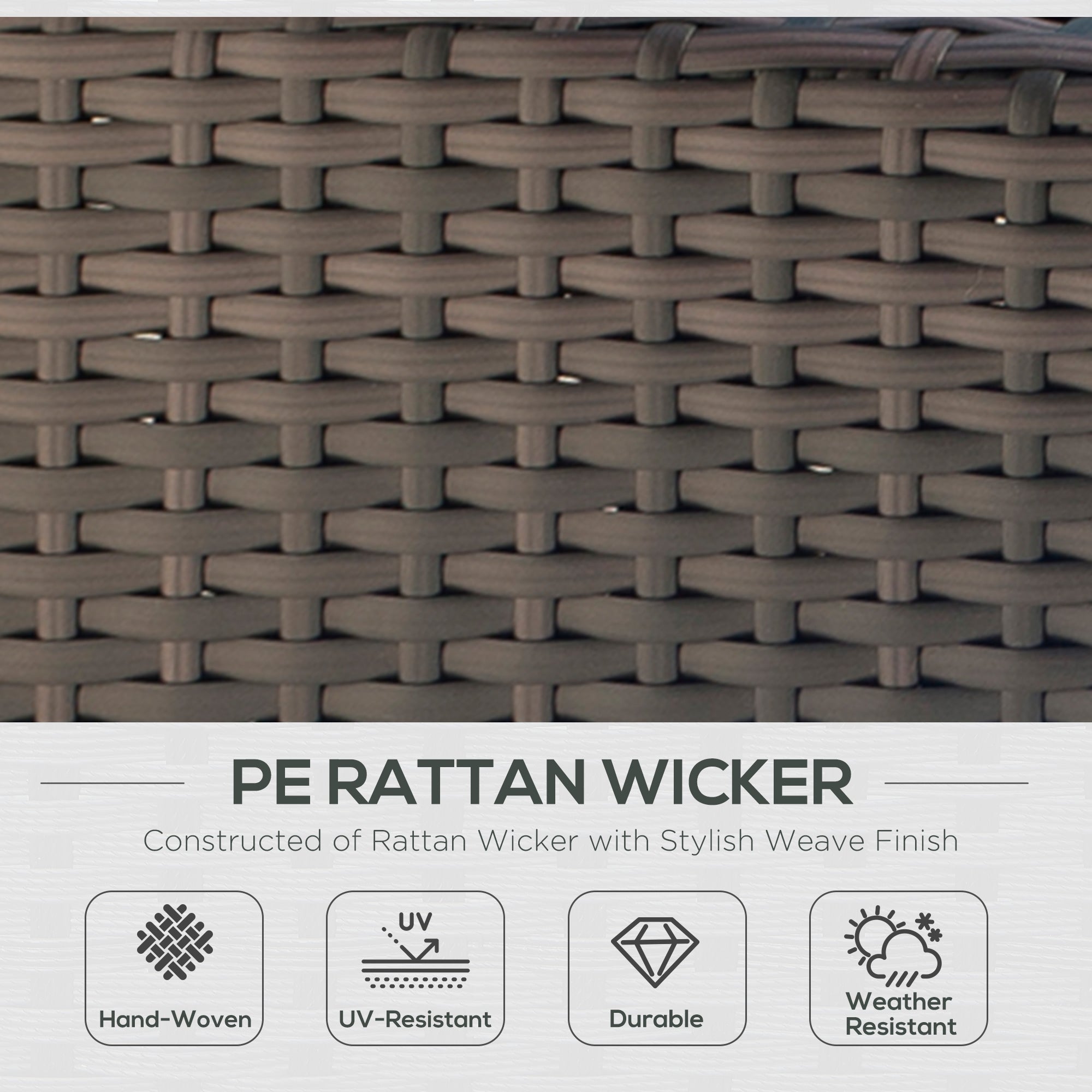 Outsunny Rattan Sofa, 2 Seater Garden Furniture with Soft Padded Cushion and Armrests, Wicker Garden Loveseat for Patio, Mixed Brown