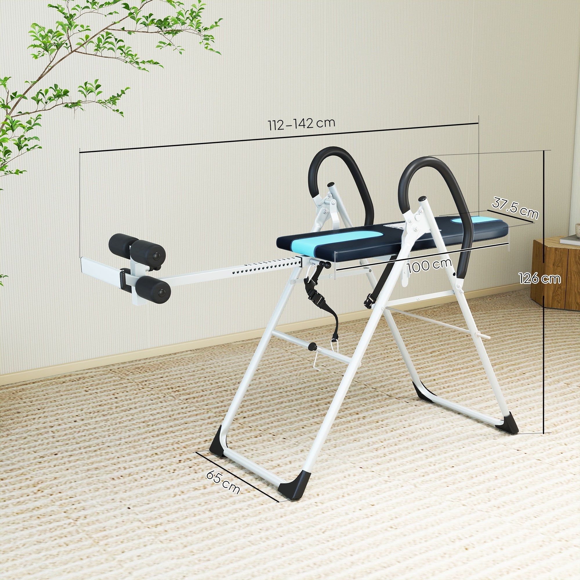 HOMCOM Foldable Gravity Inversion Table Back Therapy Home Fitness Bench Black