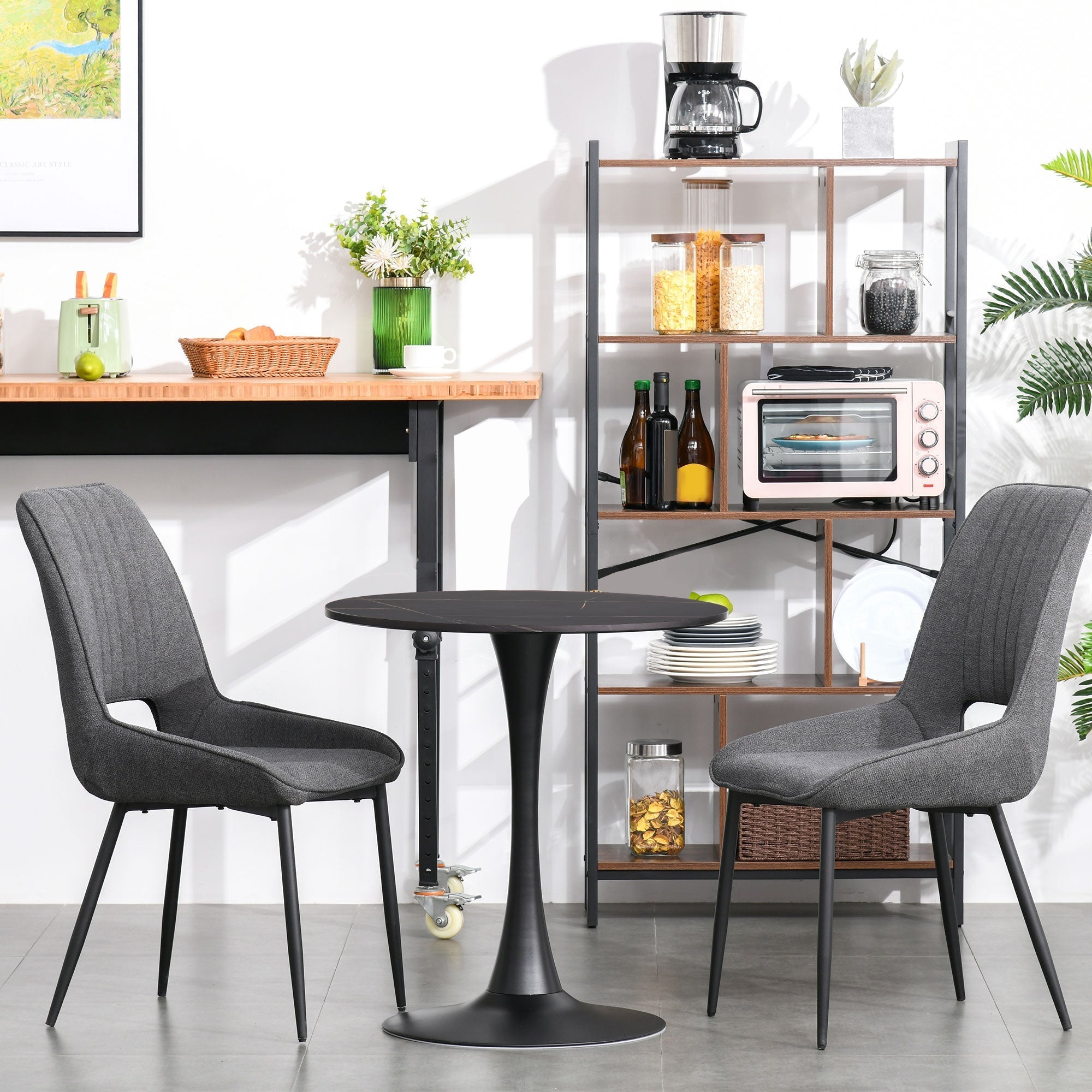 HOMCOM Modern Round Dining Table Leisure Coffee Bistro Table with Metal Base for Kitchen & Dining Room Black
