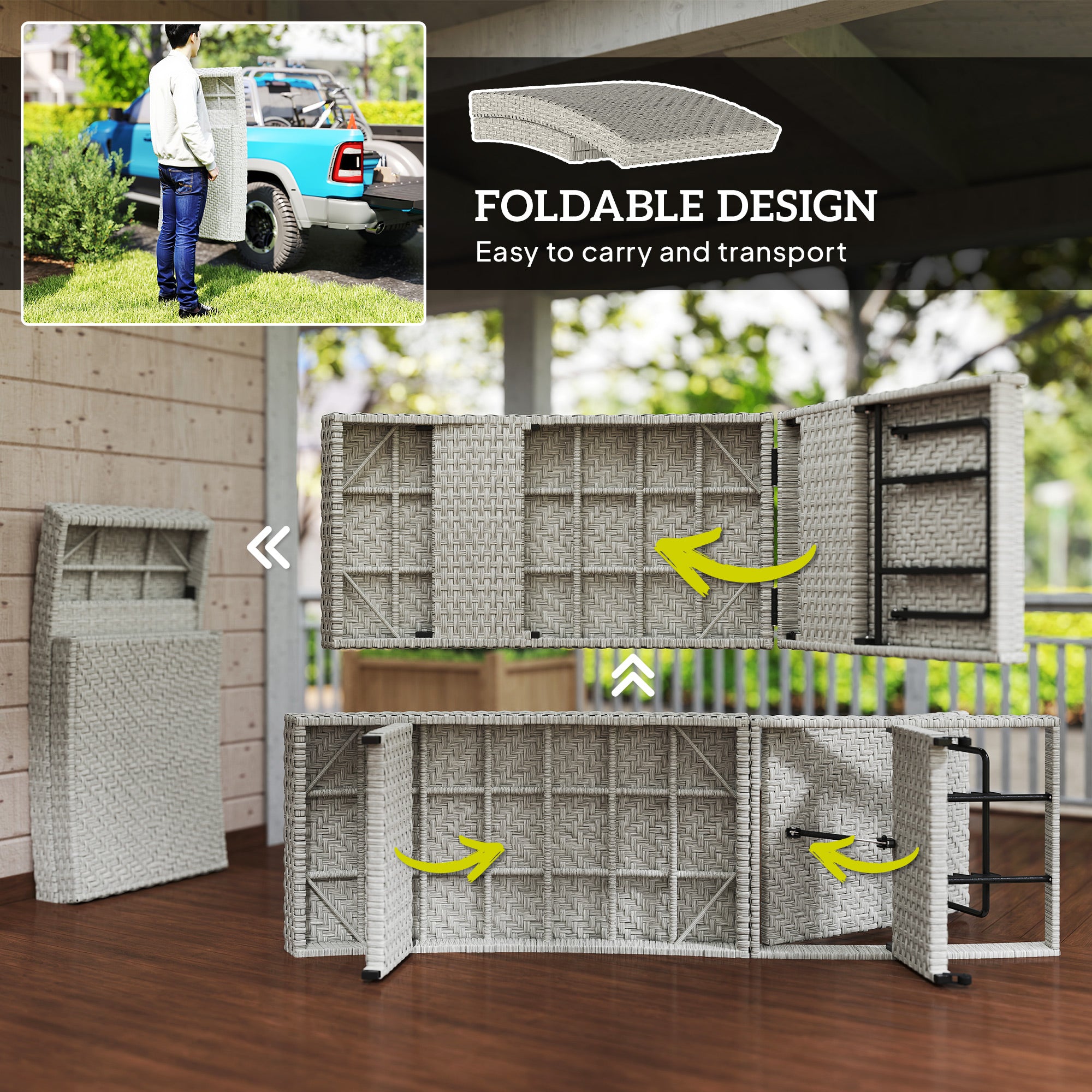 Outsunny Outdoor PE Rattan Sun Lounger, Folding Wicker Garden Lounger Recliner with 4-Level Adjustable Backrest, Rolling Sunbed Lounge Chair with Wheels, Non-Slip Legs for Balcony, Beach, Grey