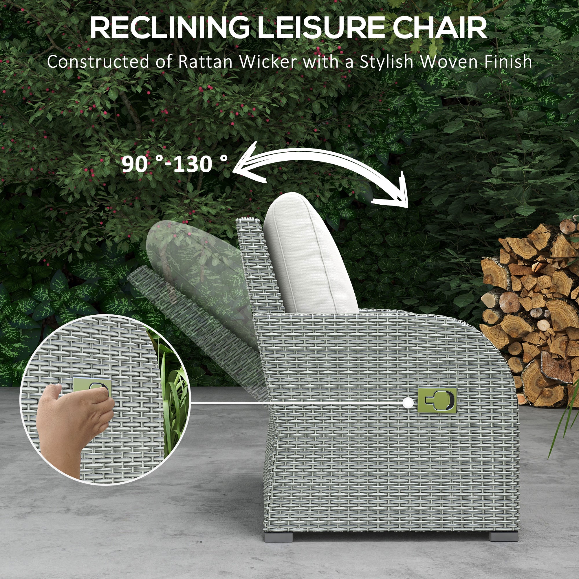 Outsunny Six-piece Outdoor Rattan Dining Set, Outdoor Sofa Set with Reclining Armchairs and Mental Frame, Grey