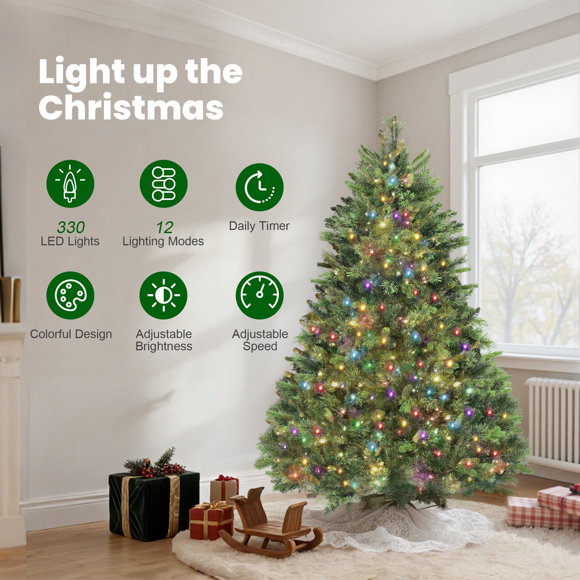 HOMCOM 7ft Artificial Pine LED Christmas Tree, with Remote