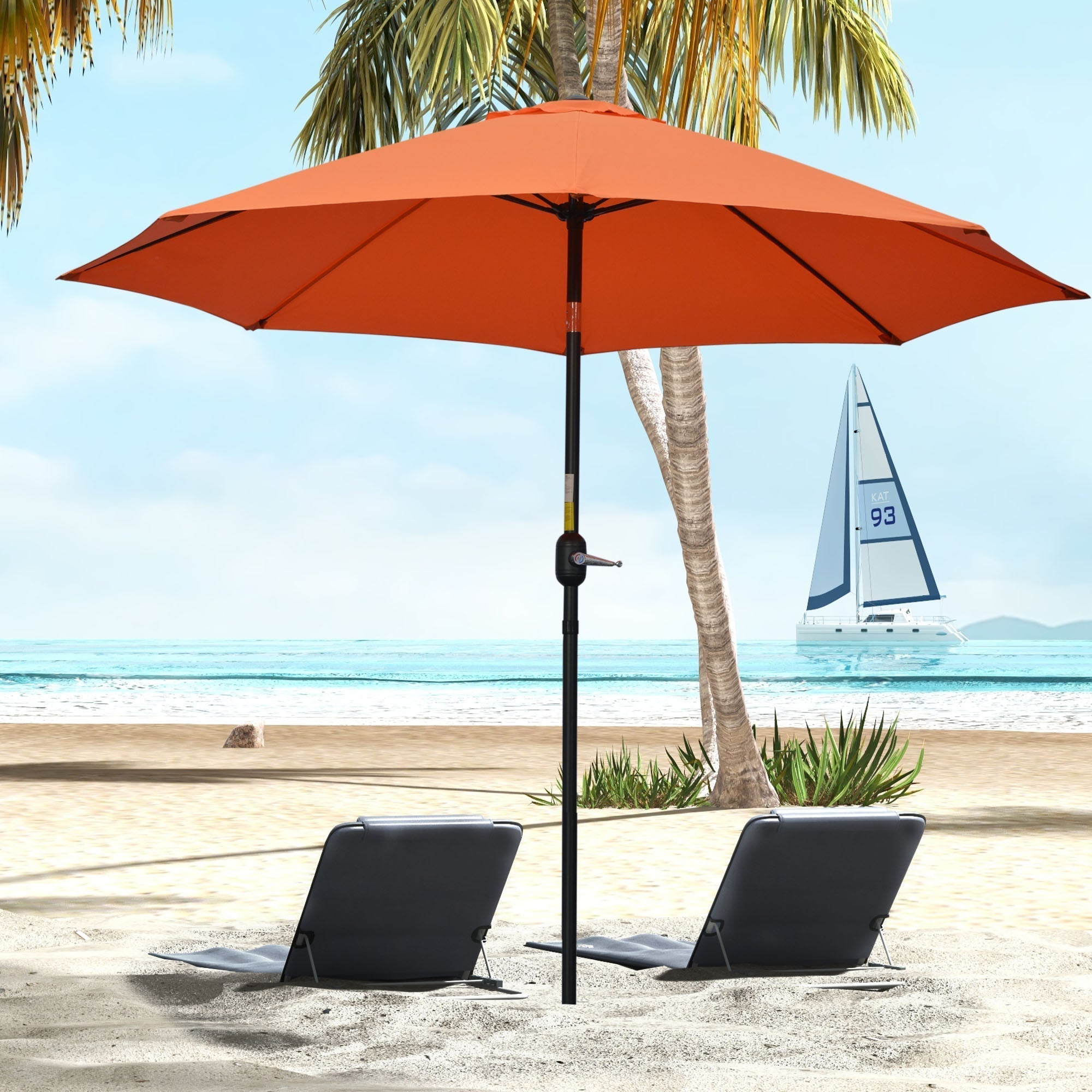 Outsunny 2.6M Patio Parasol Sun Umbrella, Tilt Shade Shelter Canopy with Crank 8 Ribs Aluminium Frame, Orange