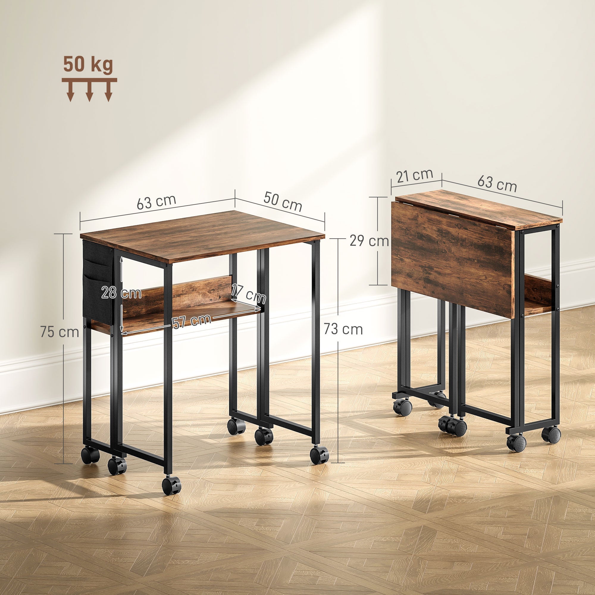 HOMCOM 63 cm Drop Leaf Writing Work Desk - Rustic Brown