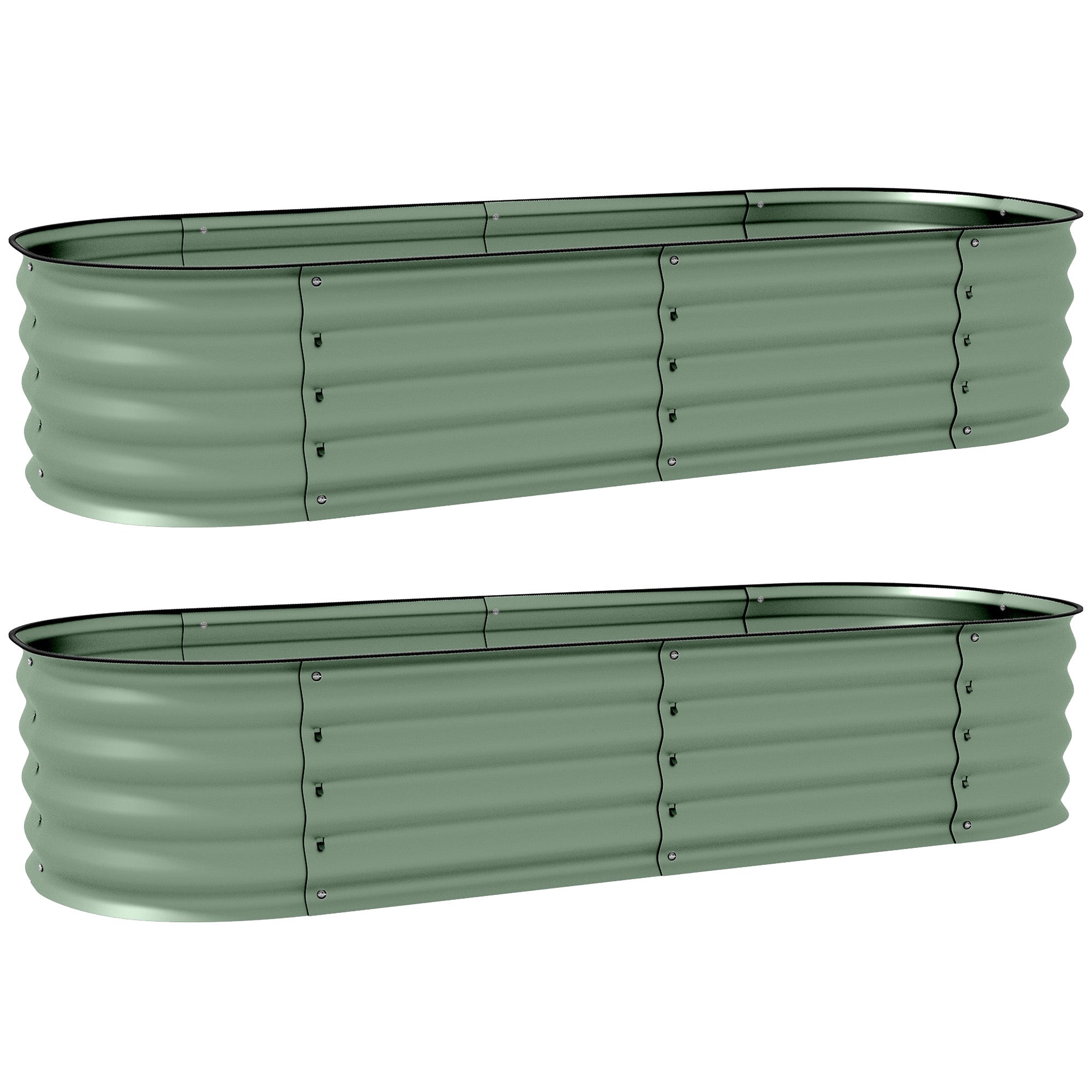 Outsunny Galvanised Raised Garden Bed, Metal Planter Box with Safety Edging, for Flowers, Herbs, Succulents, Pack of 2, Green