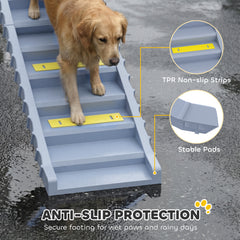 PawHut Dog Car Ramp with Anti-Slip Steps, 10-Steps Pet Stairs for Pets to Access Cars and High Beds, Grey