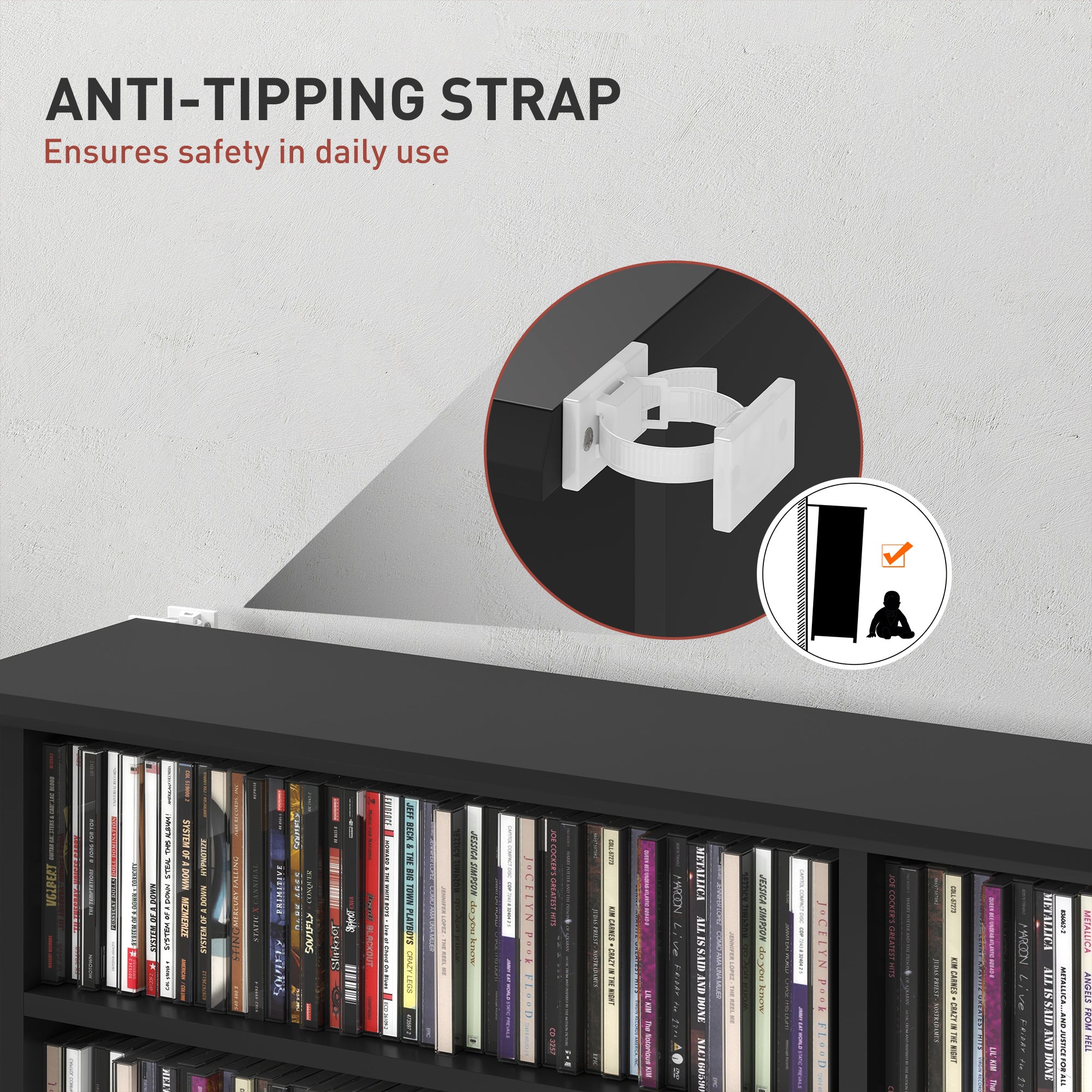 HOMCOM 16-Compartment Media Shelf - Black