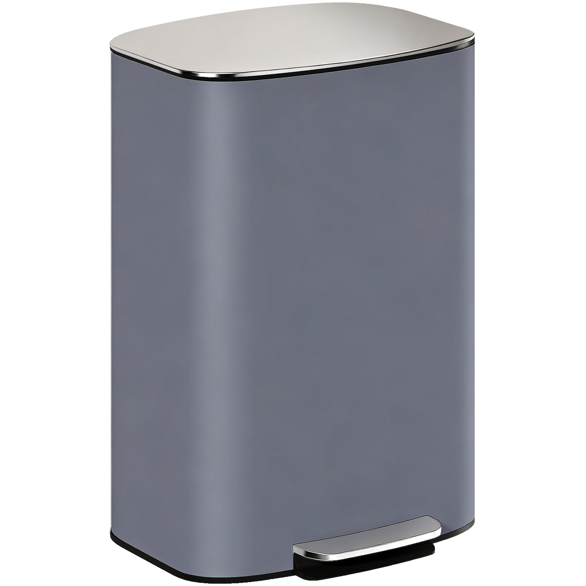HOMCOM 50L Kitchen Bin with Soft-Close Lid and Stay-Open Function, Stainless Steel Pedal Bin with Removable Inner Bucket, Carry Handle for Kitchen, Office, Home, Grey