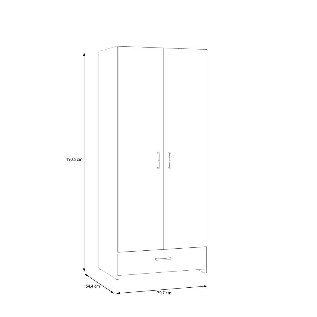 Econobox Hinged Door Wardrobe 80cm [Drawer] in White, image 6
