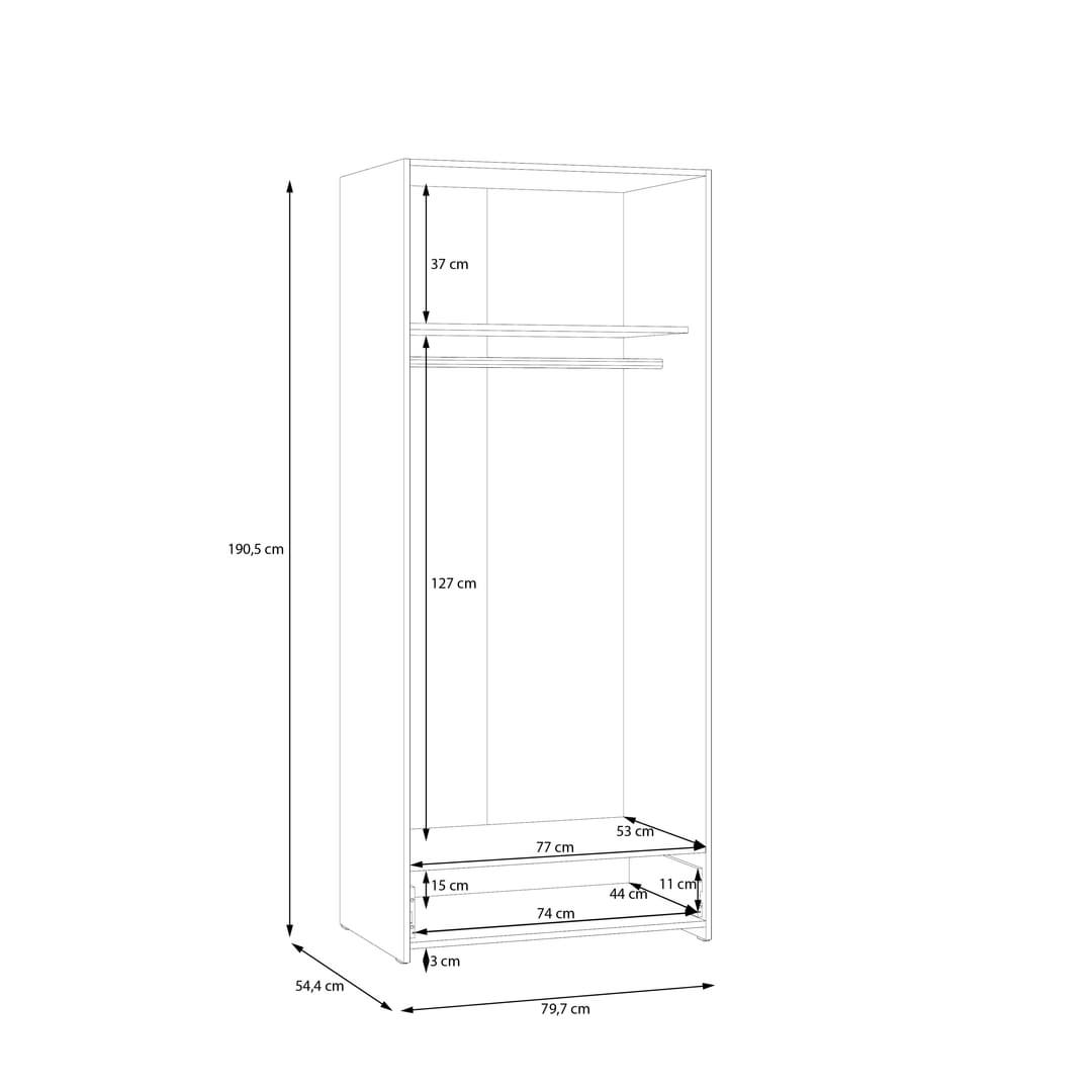 Econobox Hinged Door Wardrobe 80cm [Drawer] in White, image 7