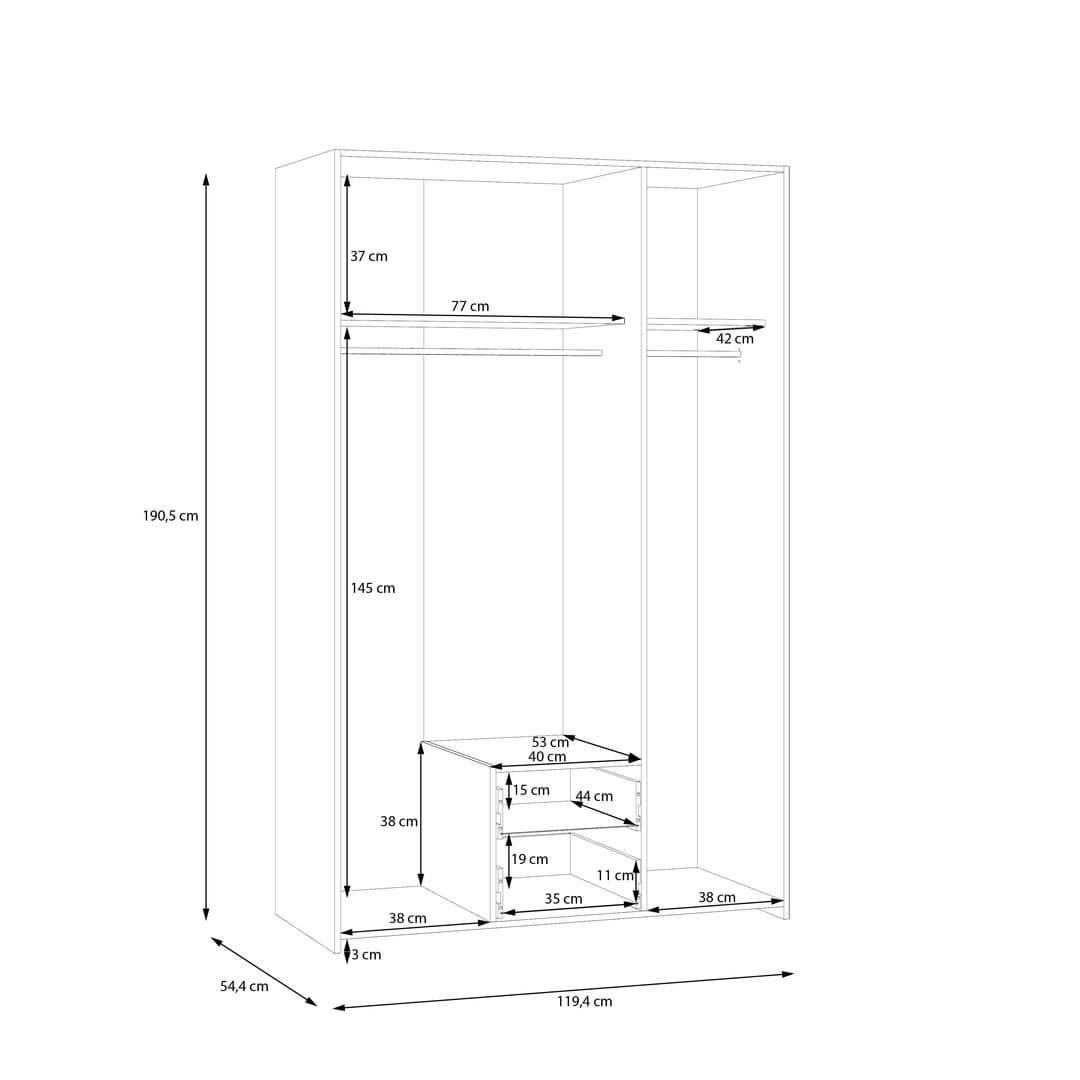 Econobox Hinged Door Wardrobe 120cm in White, image 7