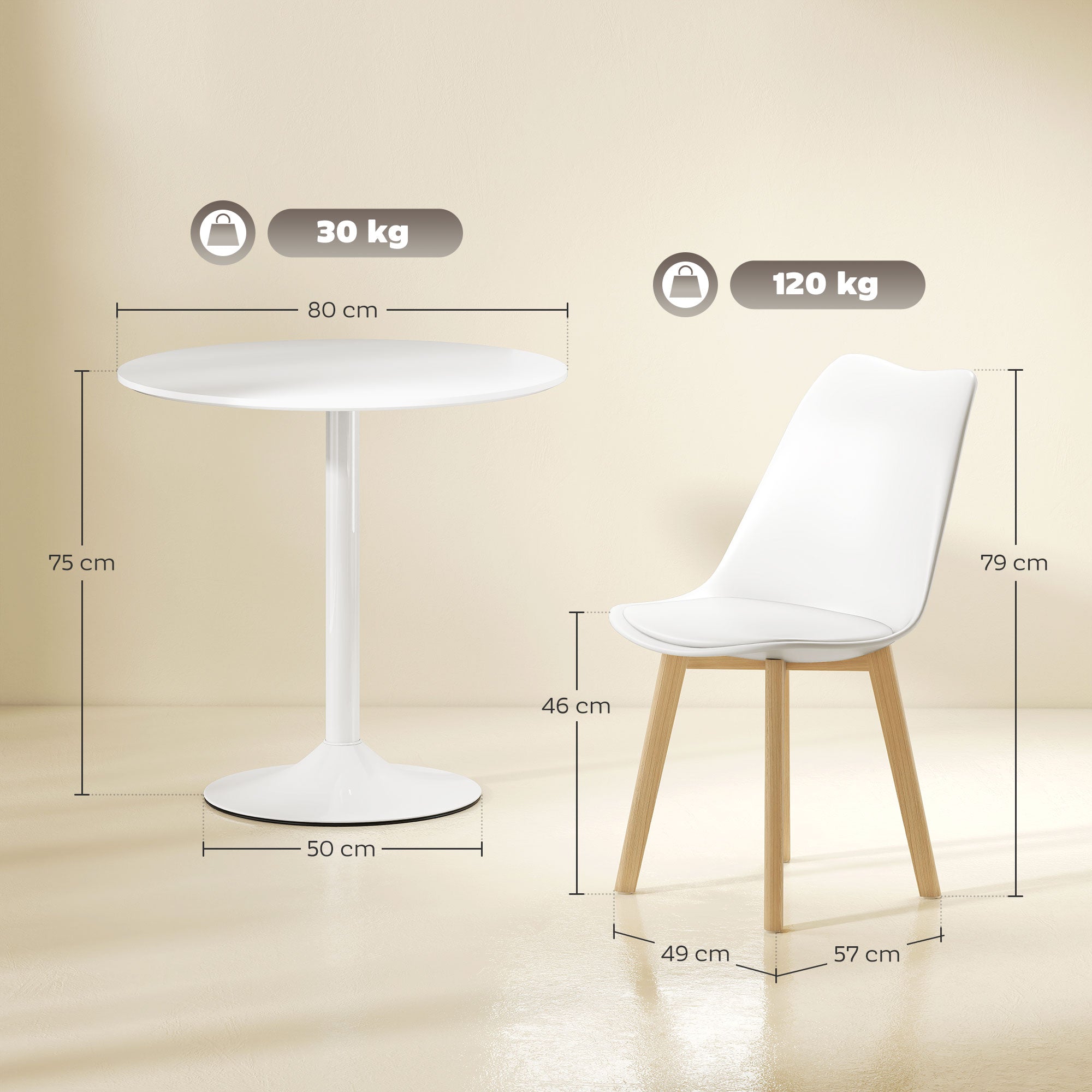 HOMCOM Five-Piece Modern Dining Set - White