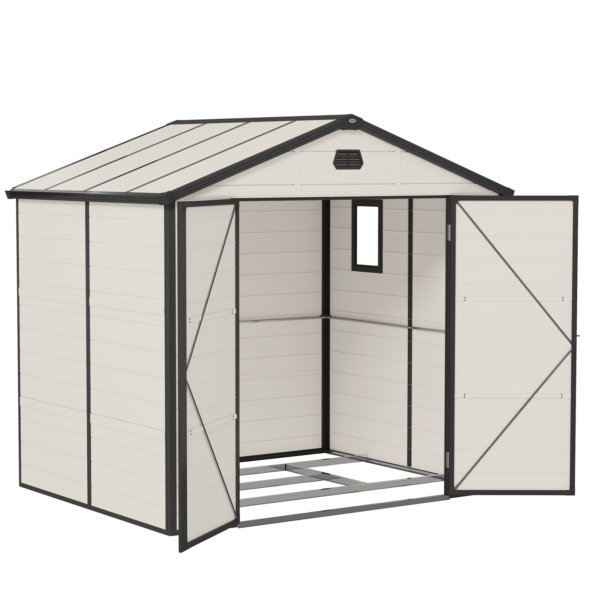 Outsunny 7.9ft x 6.2ft Aluminium Frame and Plastic Wall Shed, with Foundation - Cream White