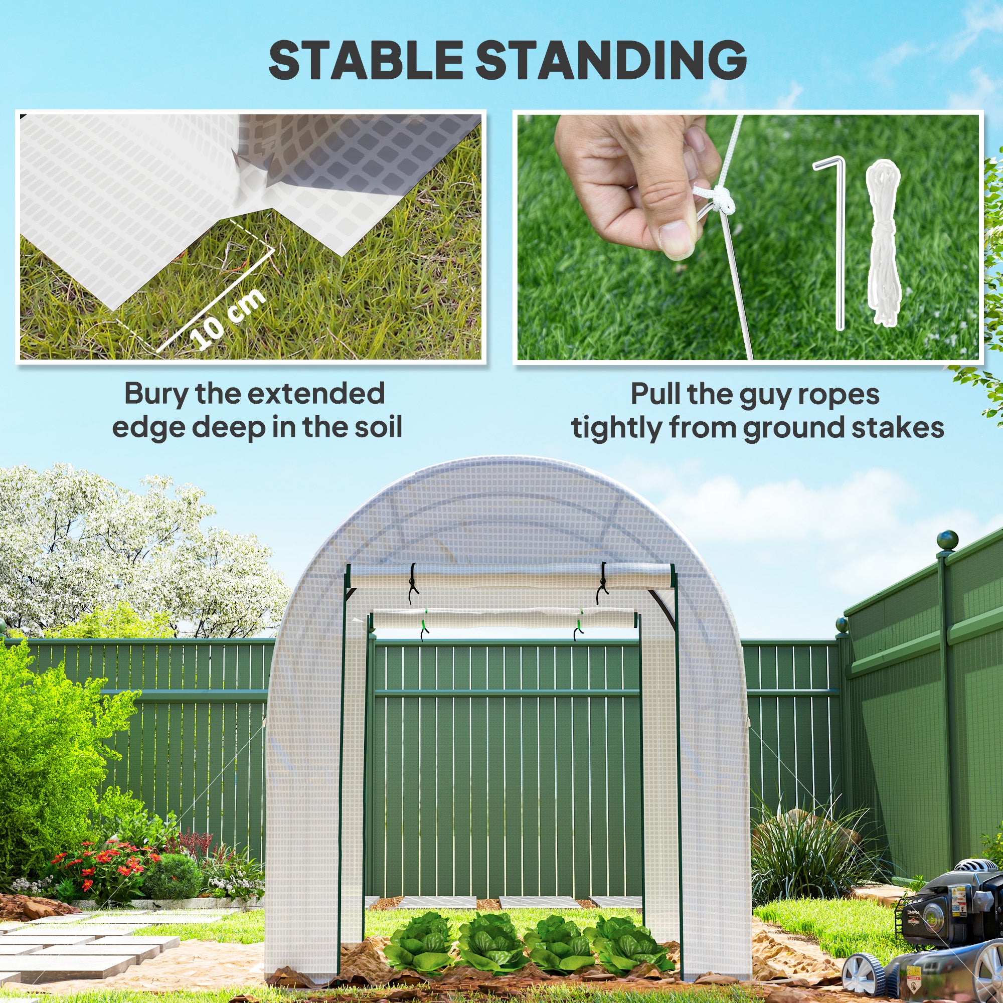 Outsunny 180 x 180cm Walk-In Polytunnel Greenhouse - White