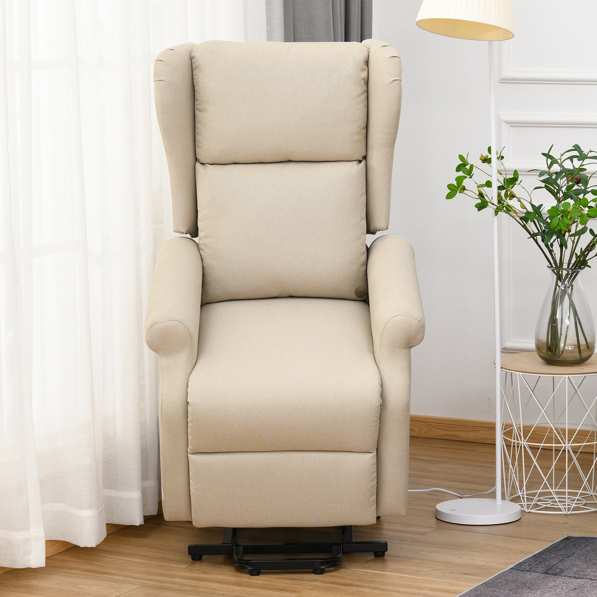 HOMCOM Power Lift Recliner Armchair, Electric Lift Chair for Elderly, Fabric Riser and Reclining Chair with Remote Control, Side Pockets, Extended Footrest, for Living Room, Beige