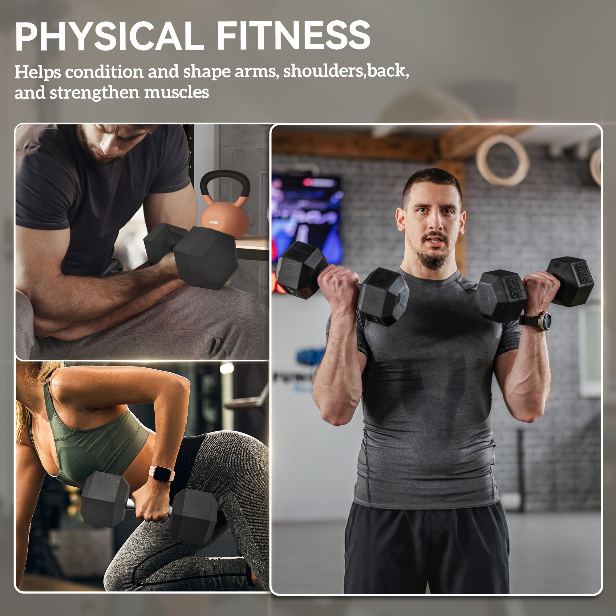 HOMCOM 2x6kg Hex Dumbbells Set Rubber Dumbbells Weight Lifting Equipment Fitness Home Gym