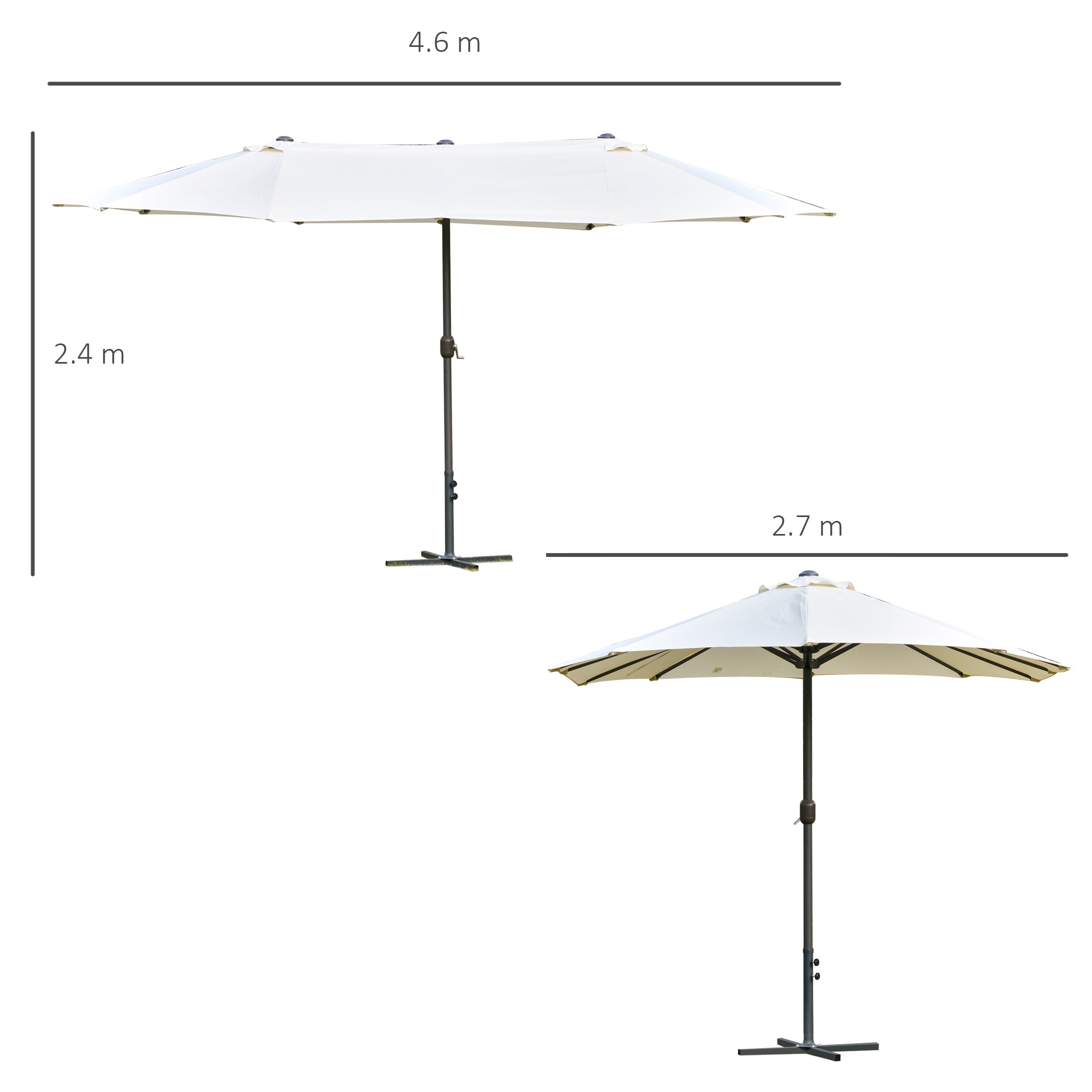 Outsunny 4.6M Sun Umbrella Canopy Double-sided Crank Sun Shade w/ Cross Base Off White