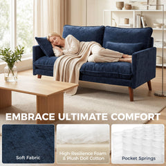 HOMCOM 2 Seater Sofa, Loveseat Sofa with Spring Cushions, Wide and Deep Seat, Wood Legs, Blue
