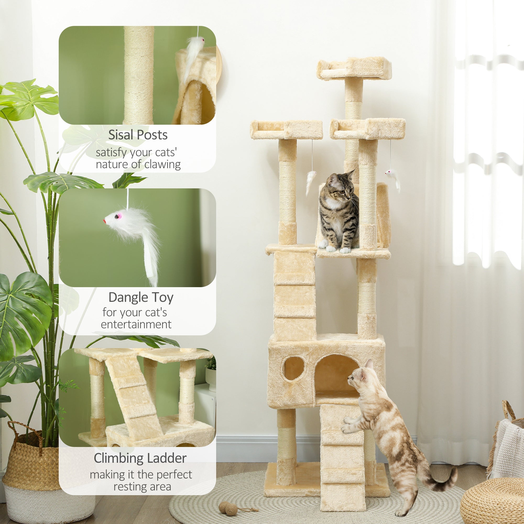 PawHut Cat Tree Scratching House, Activity Play Centre