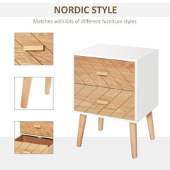 HOMCOM 2 Drawers Bedside Table with Pine Legs, Bedroom Wooden Storage Cabinet, Natural