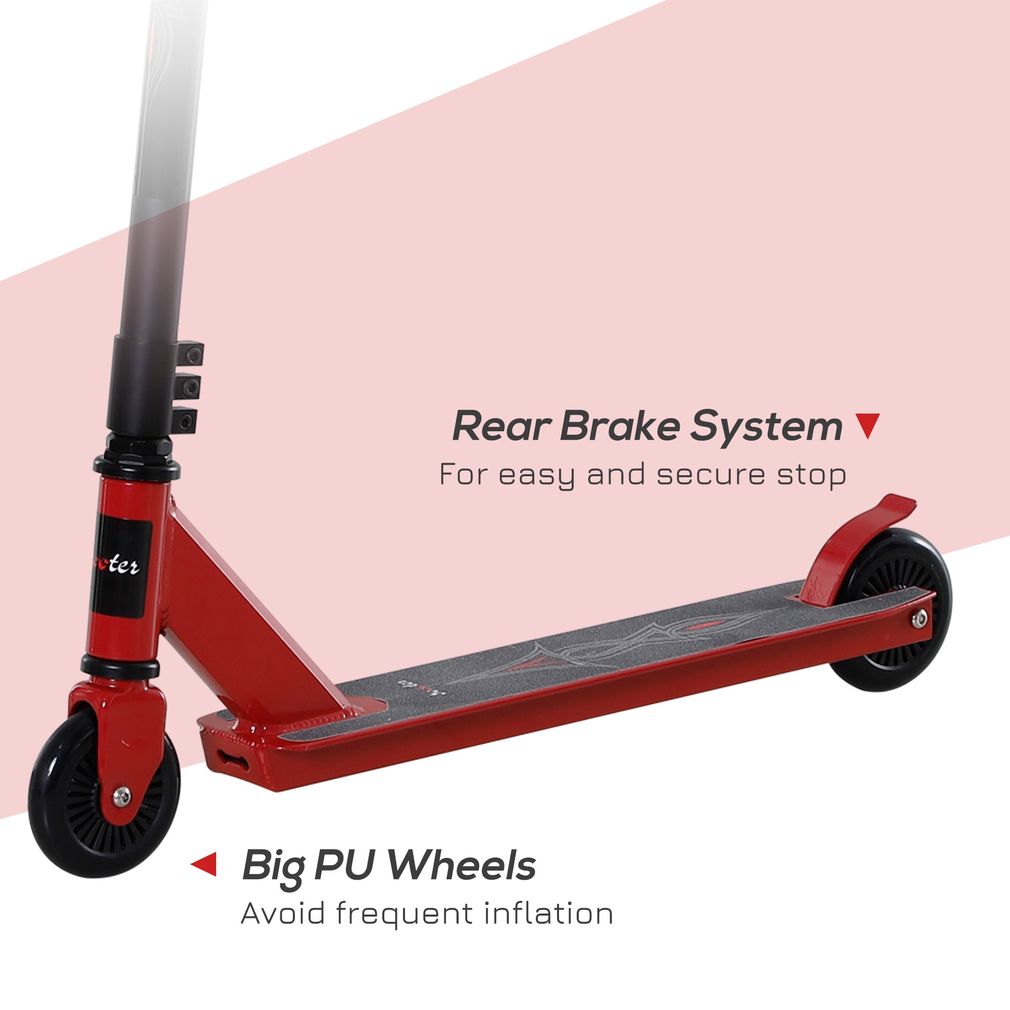 HOMCOM Street Stunt Scooter Intermediate and Beginner Freestyle Tricks Scooters For 14+ Teens Adult w/ Rear √è‚Ä†10cm Wheel & Brake - Red