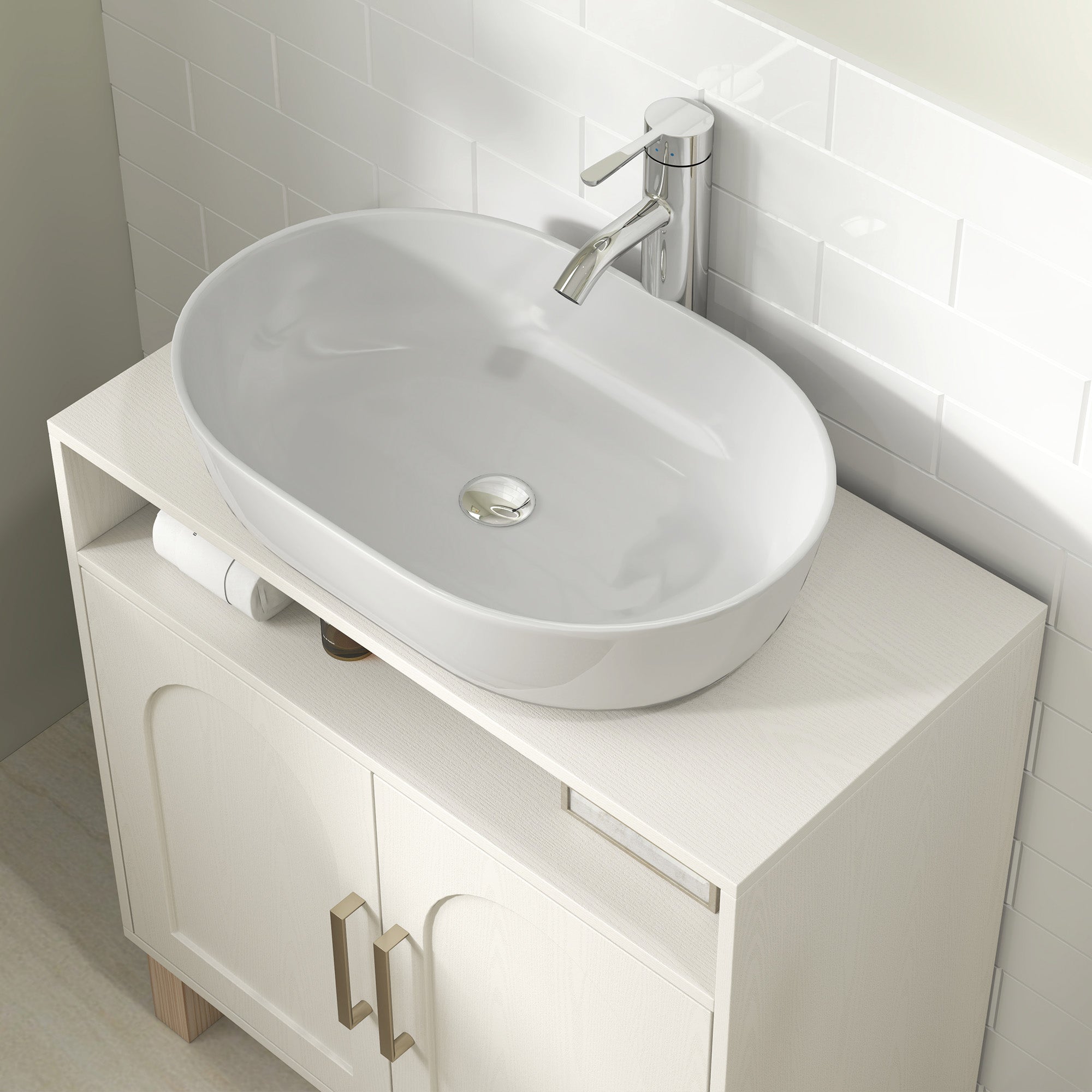 HOMCOM Under Sink Cabinet for Basin without Pedestal - Cream White