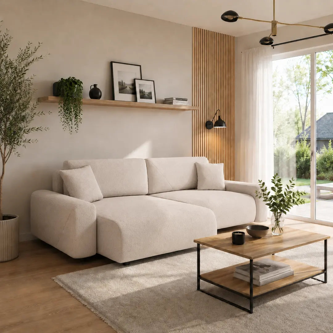 Corner Sofa Bed Rima in Light Beige, image 6
