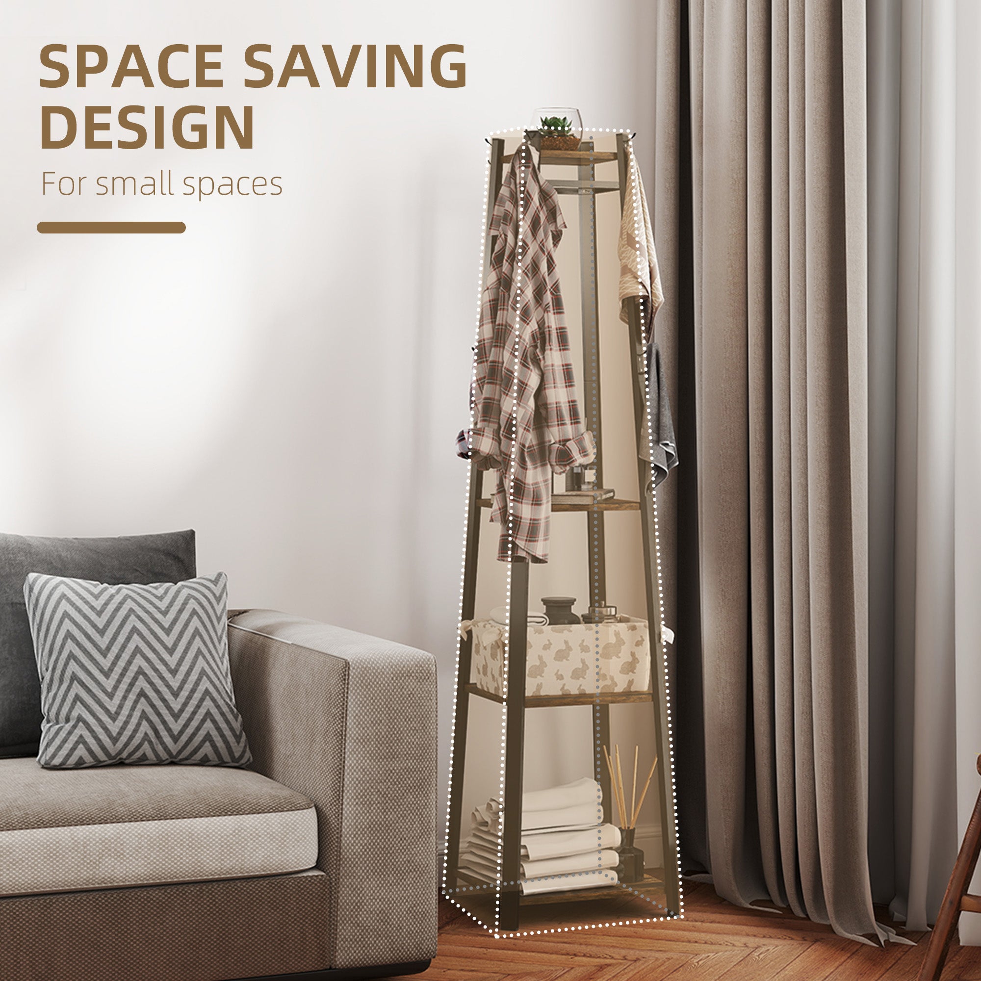 HOMCOM Compact Freestanding Coat Rack - Black/Brown