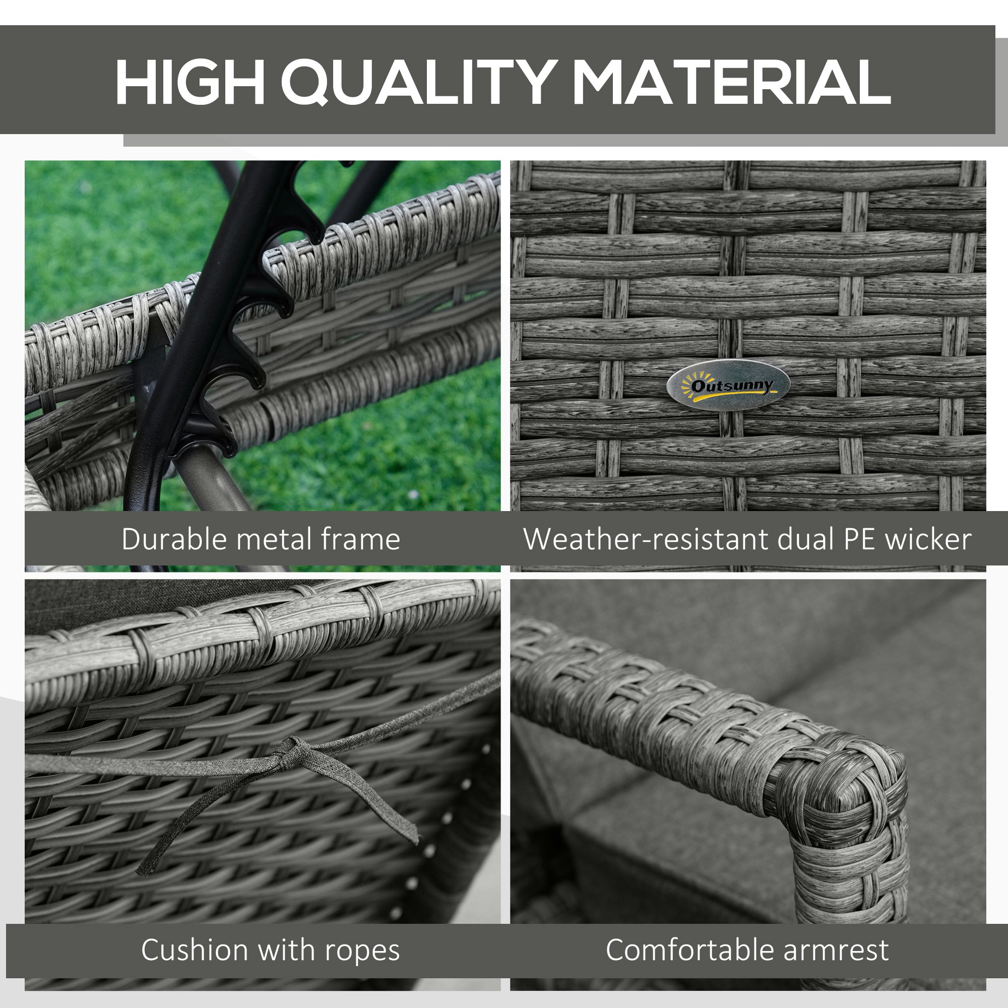 Outsunny Patio Rattan Sun Lounger, Dual Wicker Weave Outdoor Single Reclining Chair Furniture, 5-Level Adjustable Backrest w/ Removeable & Washable Cushion, Mixed Grey