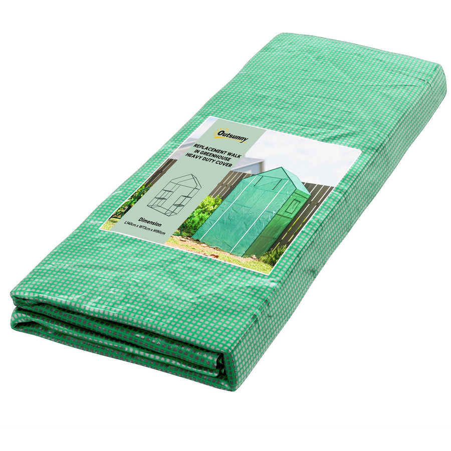 Outsunny Greenhouse Cover Replacement Walk-in PE Hot House Cover with Roll-up Door and Windows, 140 x 73 x 190cm, Green