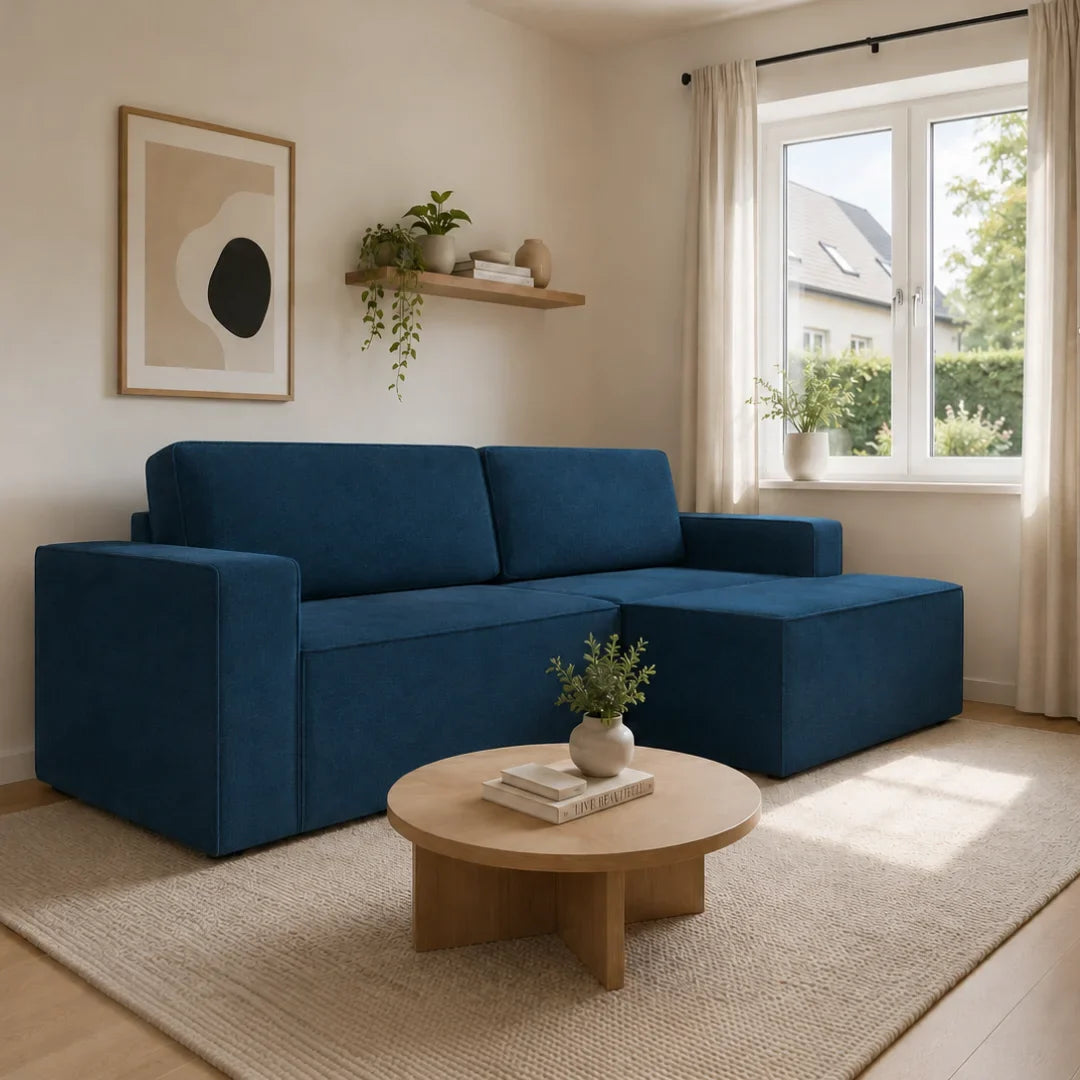 Corner Sofa Bed Como in Navy Blue, image 13