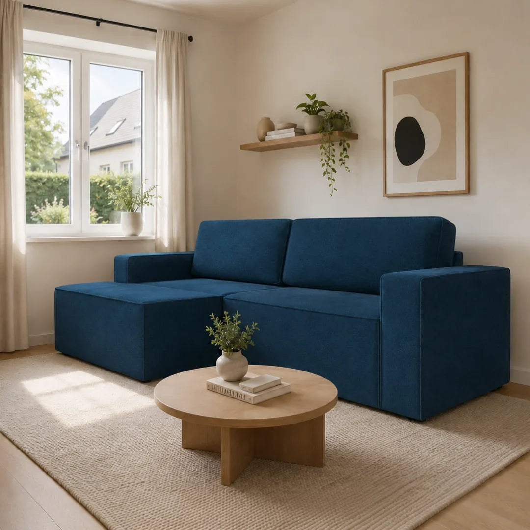 Corner Sofa Bed Como in Navy Blue, image 9