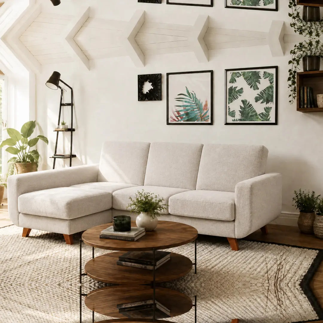 Corner Sofa Bed Aramis in Light Beige