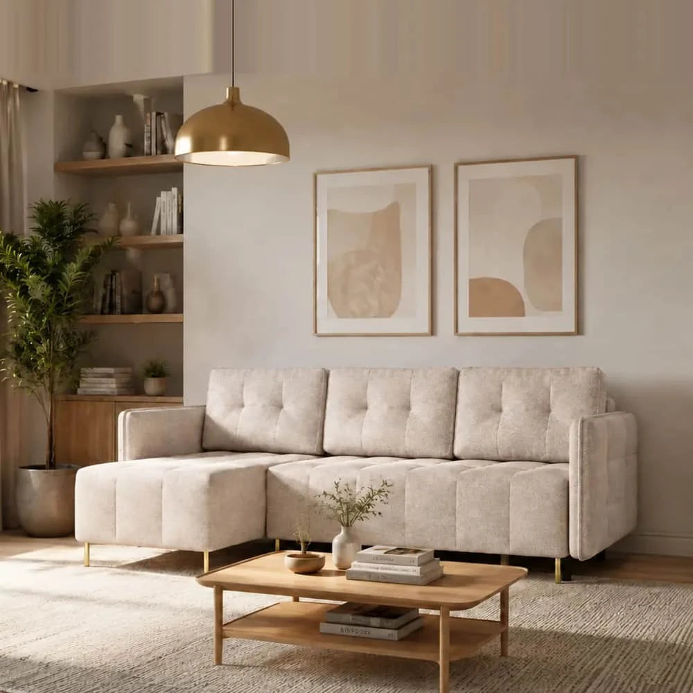 Corner Sofa Bed Dello in Light Beige, image 2