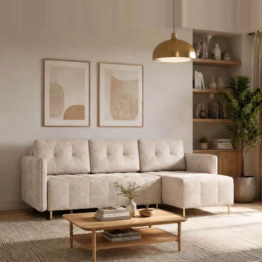 Corner Sofa Bed Dello in Light Beige, image 19