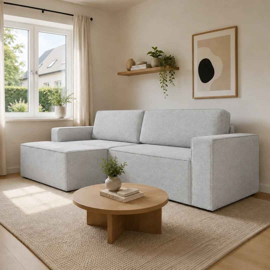 Corner Sofa Bed Como in Light Grey, image 4