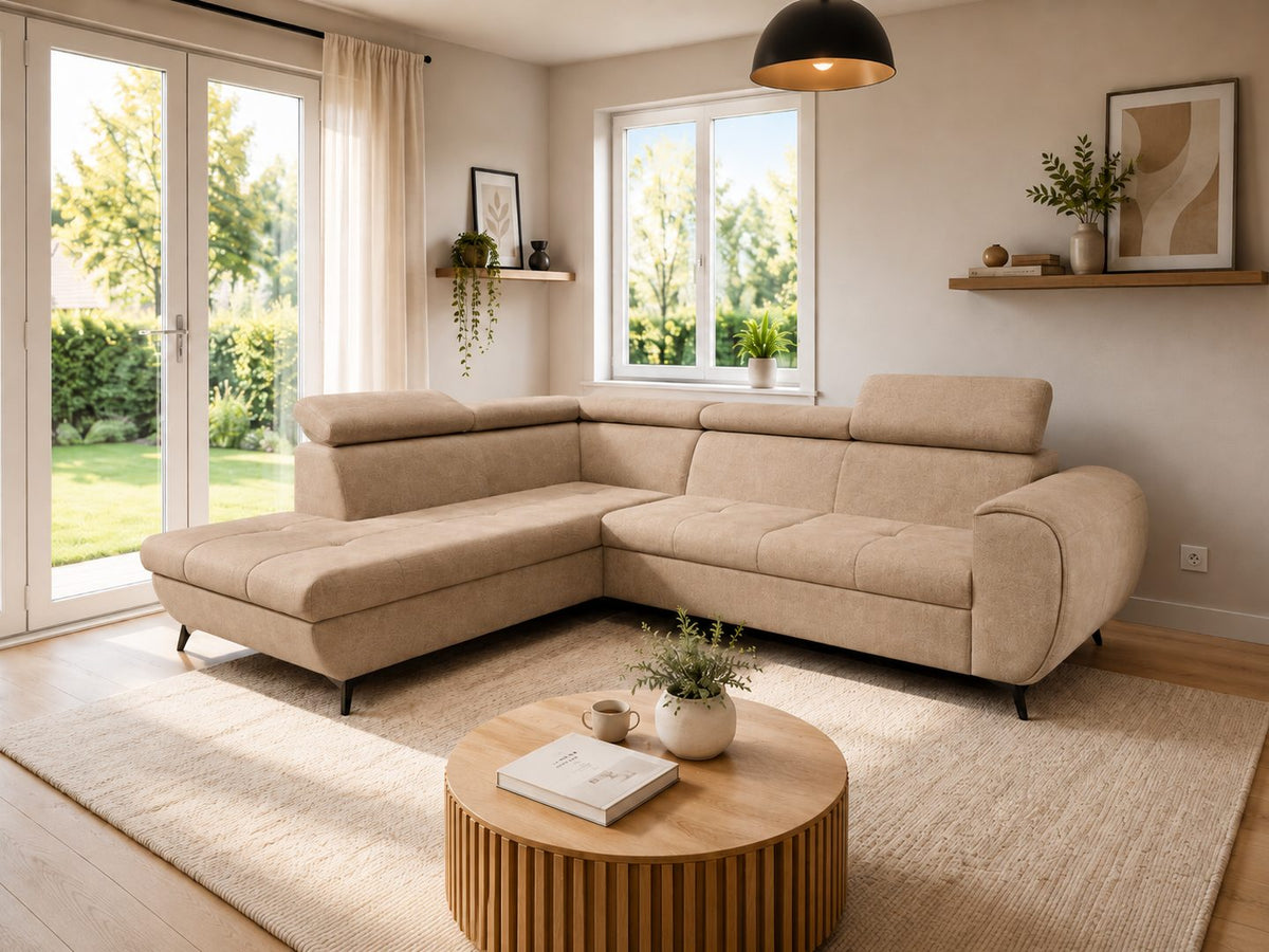 Corner Sofa Bed Mona Pik in Beige, image 4