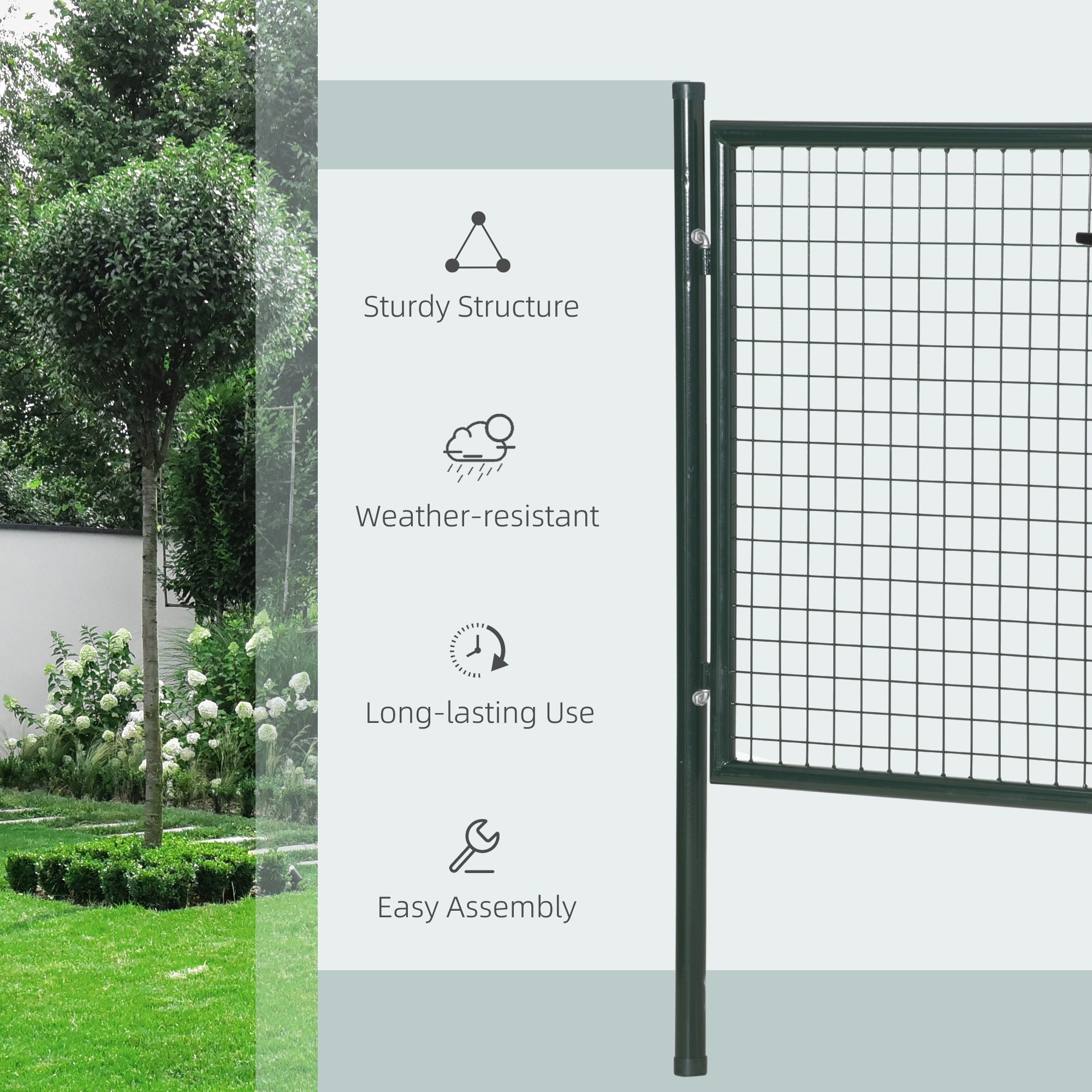 HOMCOM Green Steel Garden Gate with Lock and 3 Keys 97 x 150cm, Green