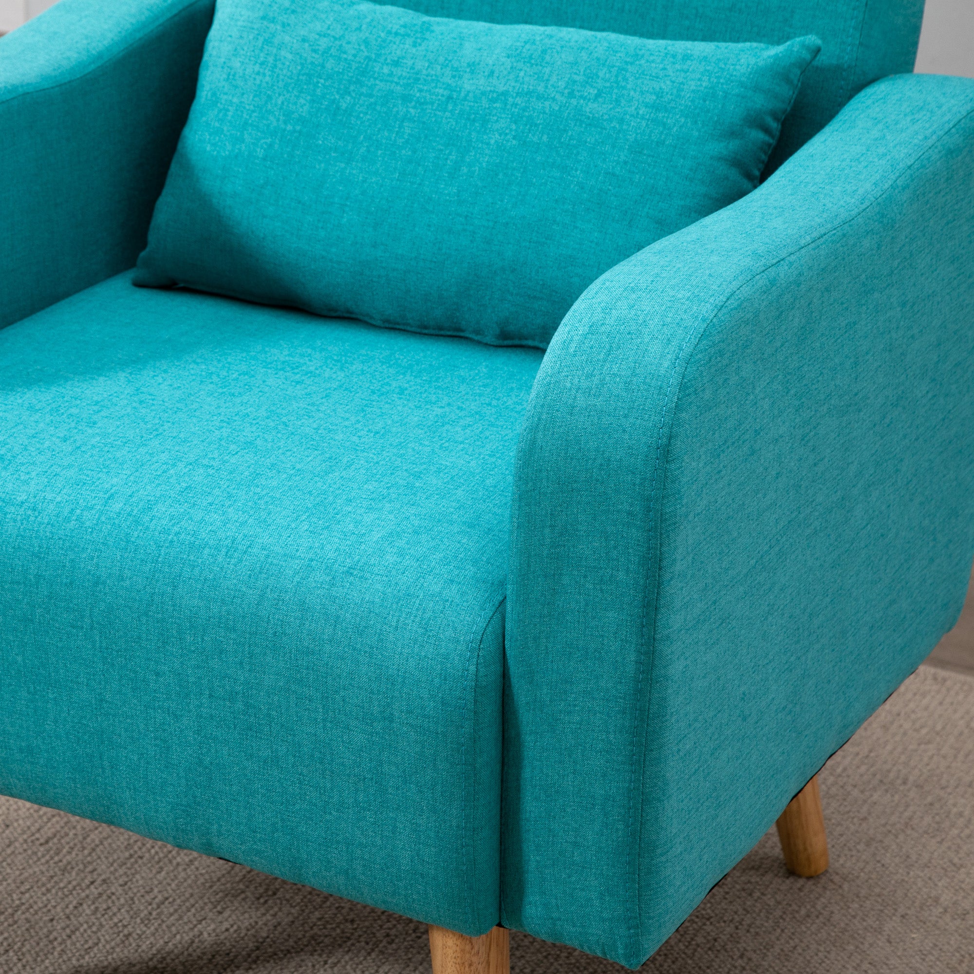 HOMCOM Accent Chair, Linen-Touch Armchair with Pillow, Upholstered Leisure Lounge Sofa for Living Room, Club Chair with Rubber Wooden Frame, Teal