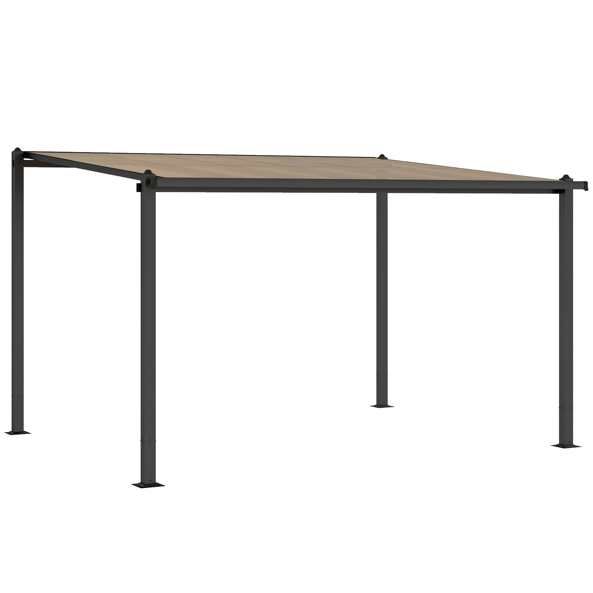 Outsunny 3.6 x 3 m Lean to Garden Pergola with PC Roof, Aluminium Frame Hardtop Gazebo Pergola with Drainage Gutters, Dark Grey