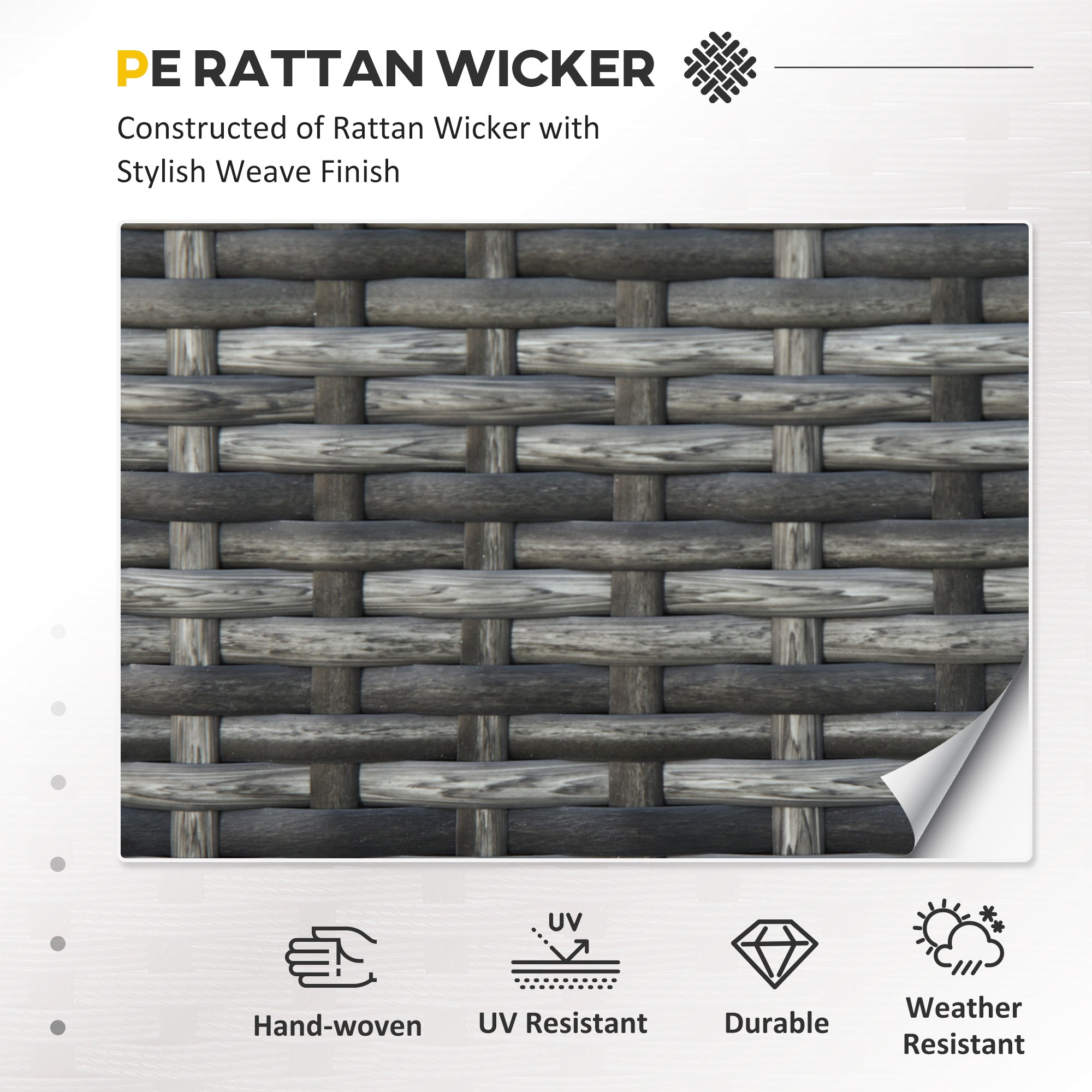 Outsunny 3 Seater All Weather Outdoor Sofa, Garden Rattan Sofa with Cushions and Mental Frame, Grey