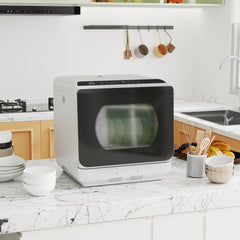 HOMCOM Table Top Dishwasher with Built-in 6L Water Tank, Mini Countertop Dishwasher with 6 Programs, 4 Place Settings, Silver Tone