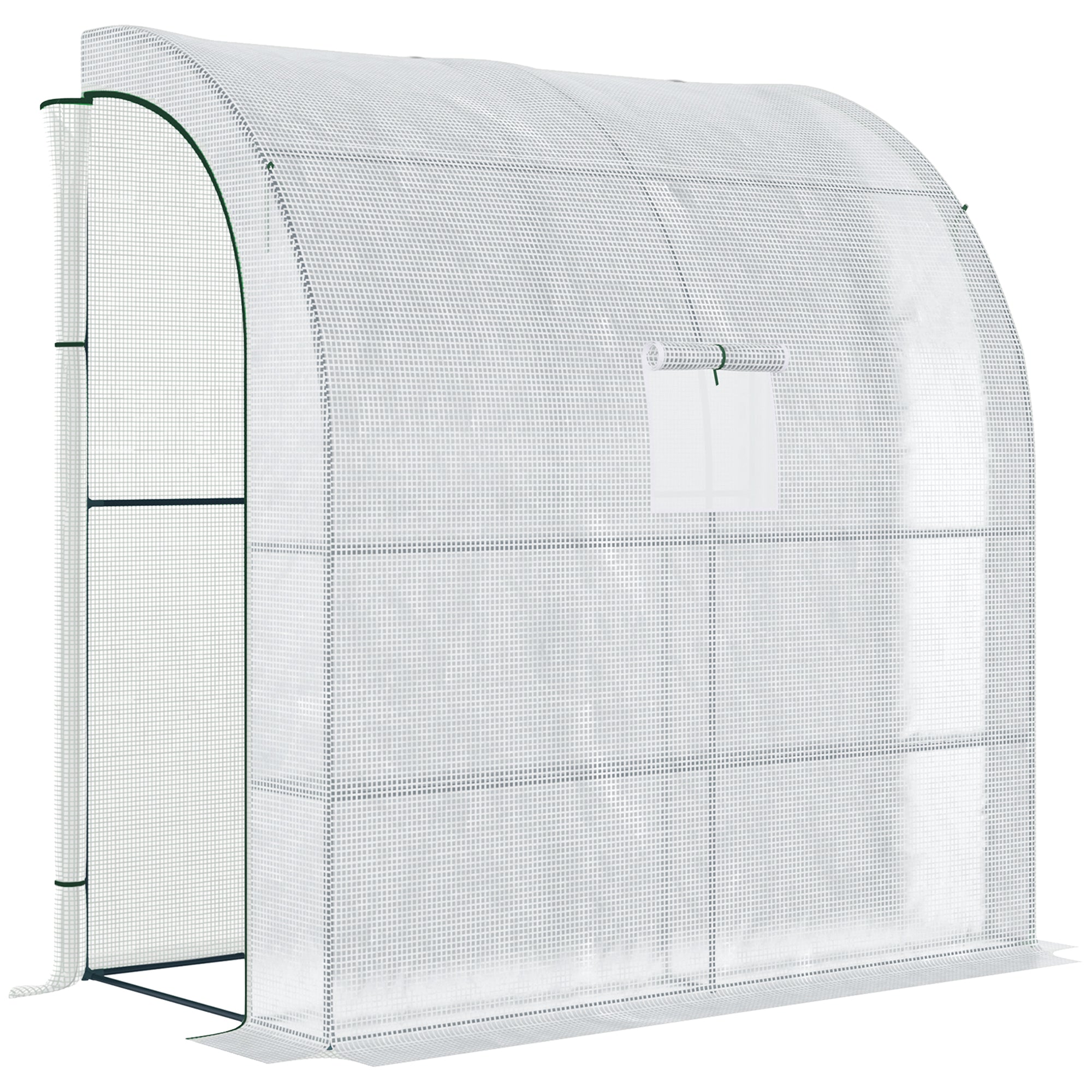 Outsunny Walk-In Lean to Wall Greenhouse with Windows and Doors, Outdoor Green House with 3 Tiers 4 Wired Shelves, 200L x 100W x 215Hcm, White