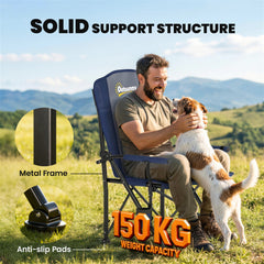 Outsunny Padded Camping Chair Adults Heavy Duty Folding Chair Side Pocket Cup Holder Carry Bag Outdoor Dark Blue