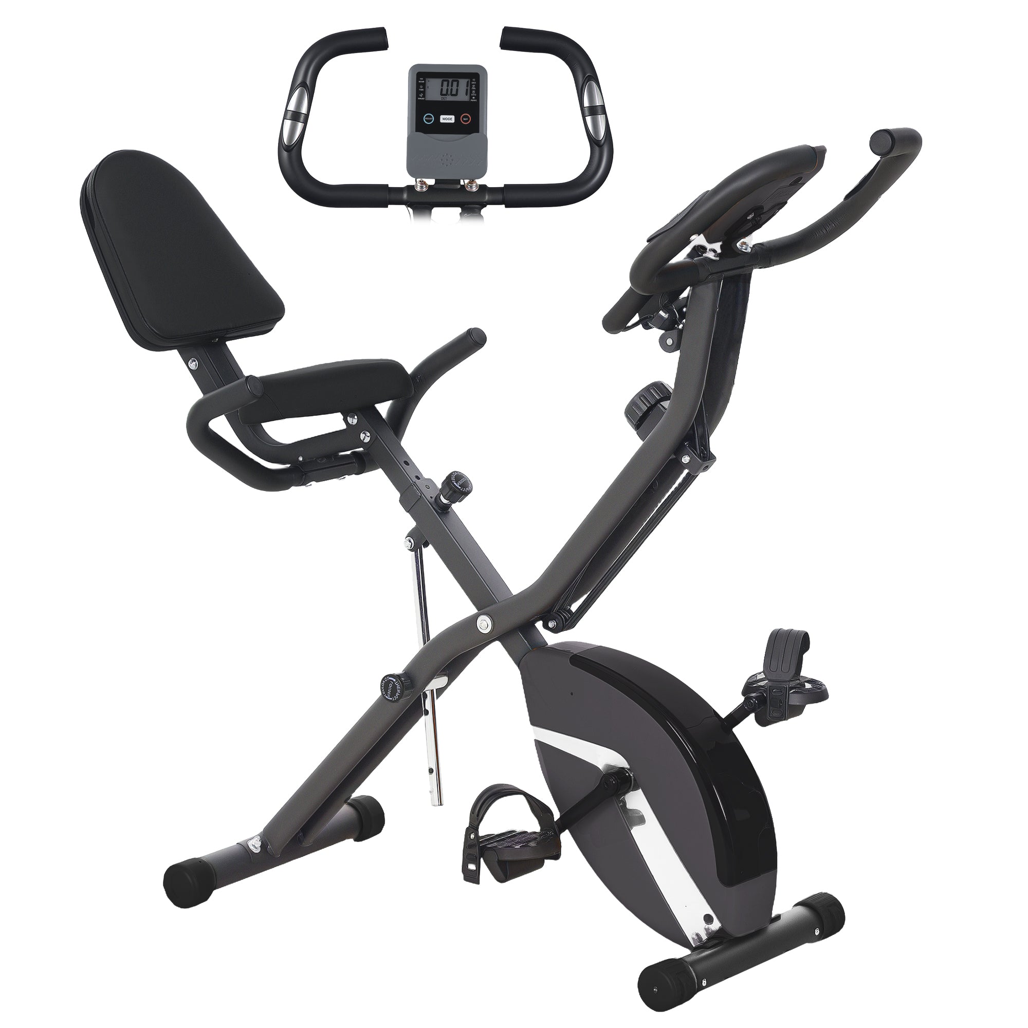 SPORTNOW Five-in-one Foldable Exercise Bike, Stationary Bike with Arm Workout Bands, LDC Monitor, Phone Holder, Black