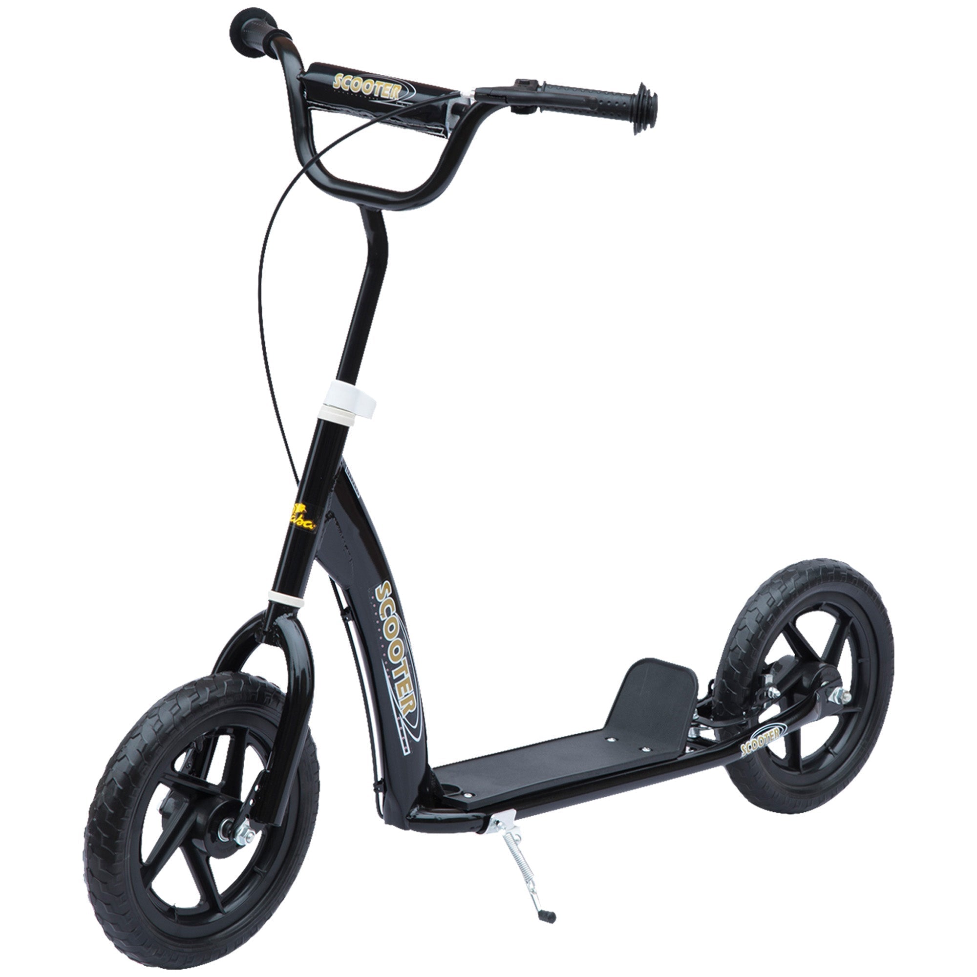 HOMCOM Kids Scooter Kick Scooter, with 12" EVA Tyres, Rear Brake, Big Wheels Scooter for 5-12 Years , Black